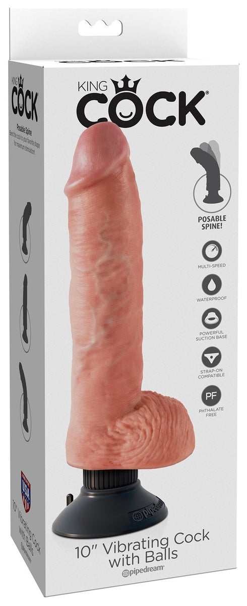 King Cock 10 in. Vibrating Cock with Balls Flesh
